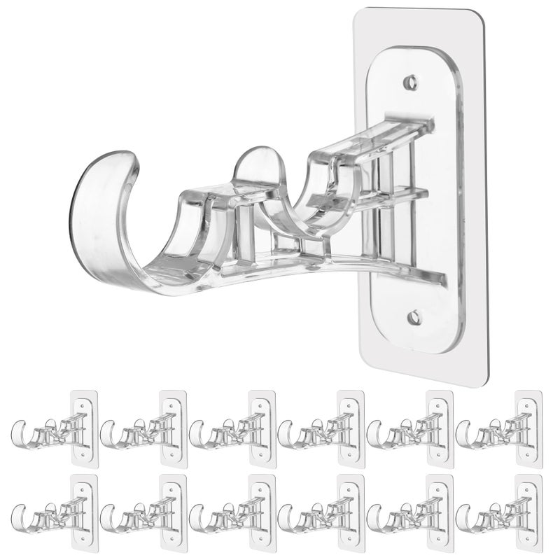Antimbee 12 Pack Double Curtain Rod Bracket  No Drill Adhesive Curtain Rods Holder  No Screw Stick on Double Brackets Curtain Hangers Hooks for Home  Apartment  Dorm  Renter - Image 1